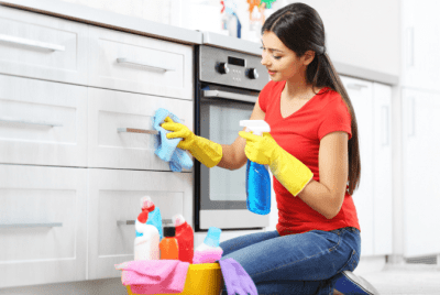 Too Much Competition, Woman Cleaning Cabinets