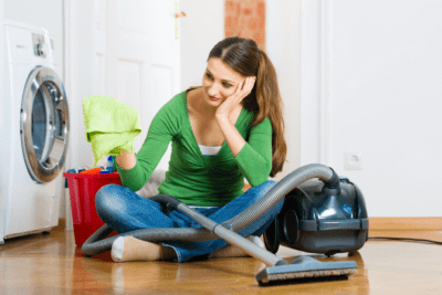 How Important is House Cleaning, Bored Woman With Cleaning Supplies