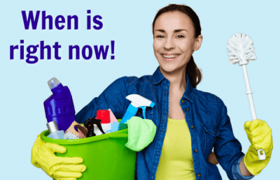I Will Be Happy When, Woman Holding Cleaning Supplies, When is Right Now