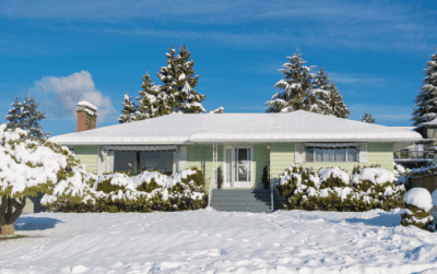 Seasonal Customers, House with Snow on Lawn