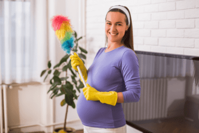 Cleaning While Pregnant, Happy Pregnant House Cleaner
