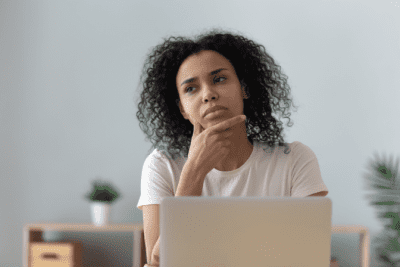 How Should People Contact You, Pensive Woman on Computer