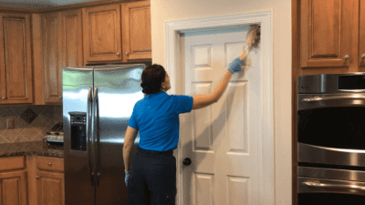 Why Uniforms Work, Angela Brown Cleaning Door
