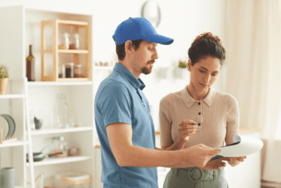 Dissatisfied Customer, Man Holding Clipboard With Woman