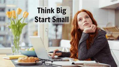 Brick and Mortar, Woman Thinking at Kitchen Table, Think Big Start Small